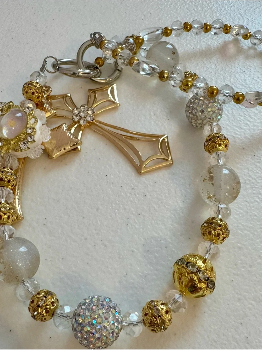 New Gold Crystal Cross Charm Phone Chain